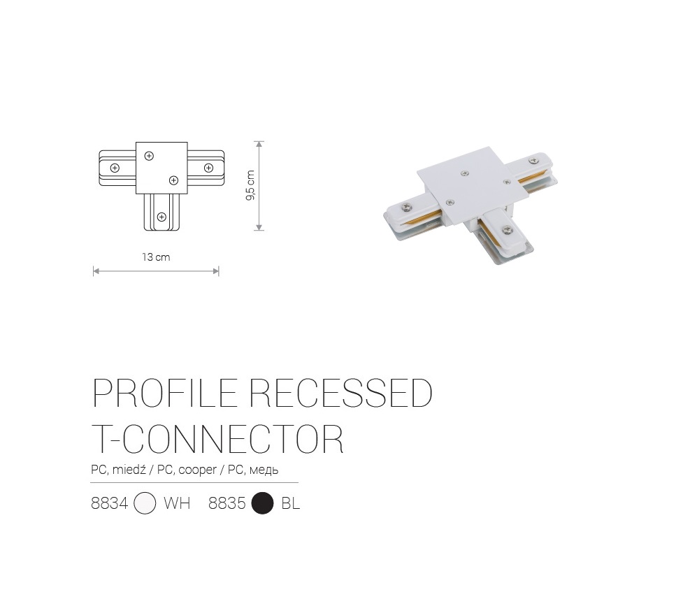 Įleidžiamo bėgelio jungtis PROFILE RECESSEčT-CONNECTOR WHITE - Apšvietimo sistemos, Bėginė apšvietimo sistema (vienfazė)