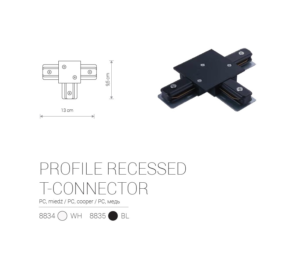 Įleidžiamo bėgelio jungtis PROFILE RECESSEčT-CONNECTOR BLACK - Apšvietimo sistemos, Bėginė apšvietimo sistema (vienfazė)