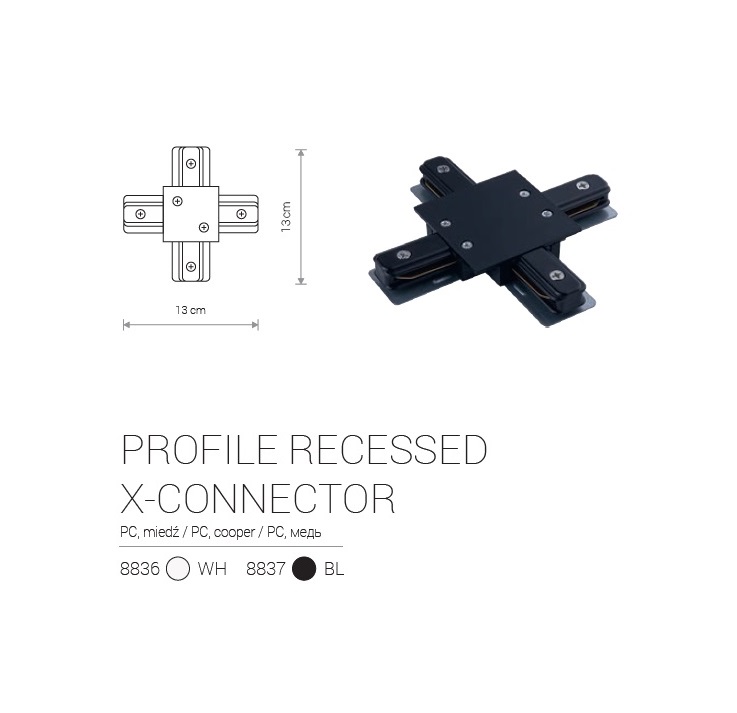 Įleidžiamo bėgelio jungtis PROFILŠRECESSED X-CONNECTOR BLACK - Apšvietimo sistemos, Bėginė apšvietimo sistema (vienfazė)