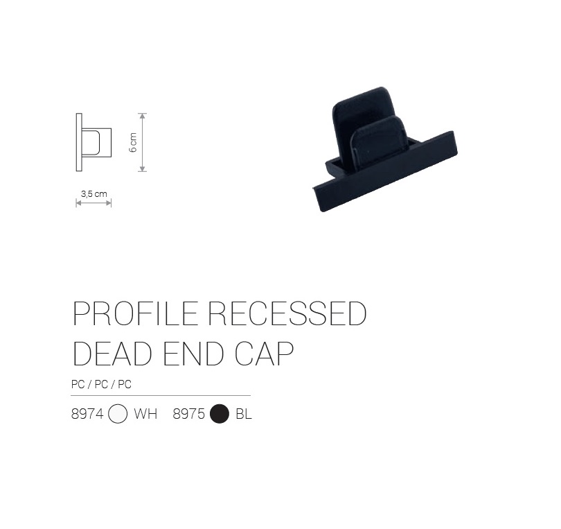 Įleidžiamo bėgelio užbaigimas PROFILŠRECESSED DEAD END CAP BLACK - Apšvietimo sistemos, Bėginė apšvietimo sistema (vienfazė)