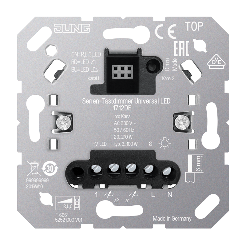 Serien-Tastdimmer Universal LED, mit Nebenstelleneingang - Elektros instaliacija