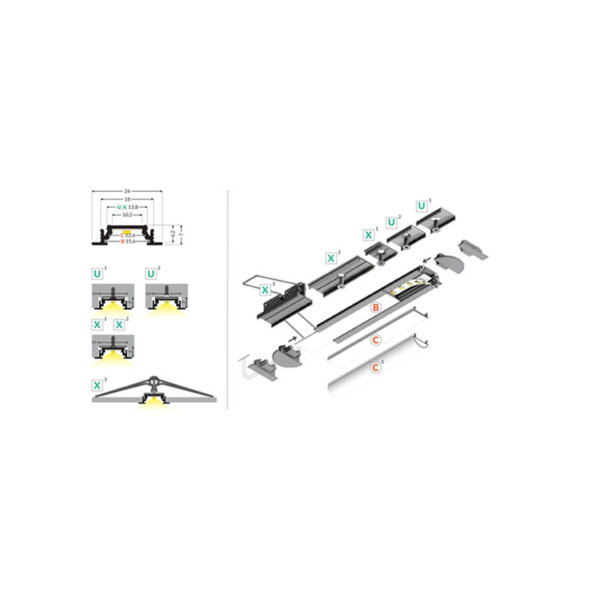 Įleidžiamas - įfrezuojamas LED profilis GROOVE10 1M 76200001 - Profiliai LED juostai, Profiliai LED juostai