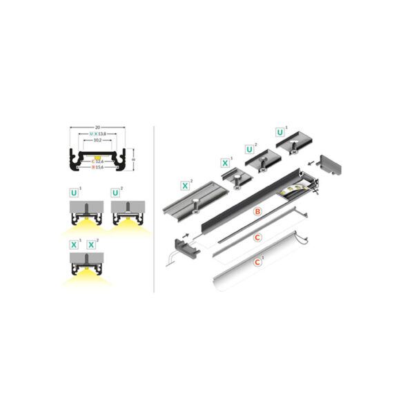 Virštinkinis LED profilis SURFACE10 1M 77260020 - Profiliai LED juostai