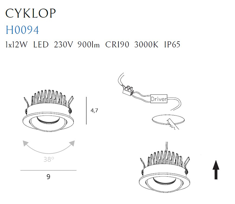 Įleidžiamas šviestuvas CYKLOP WHITE IP65 - Įleidžiami šviestuvai, Vidaus šviestuvai