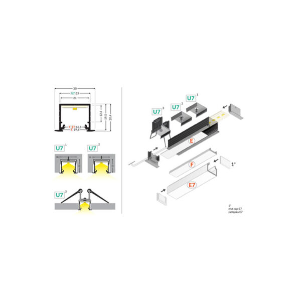 Įleidžiamas LED profilis LINEA-IN20 1M E4010020 - Profiliai LED juostai, Profiliai LED juostai