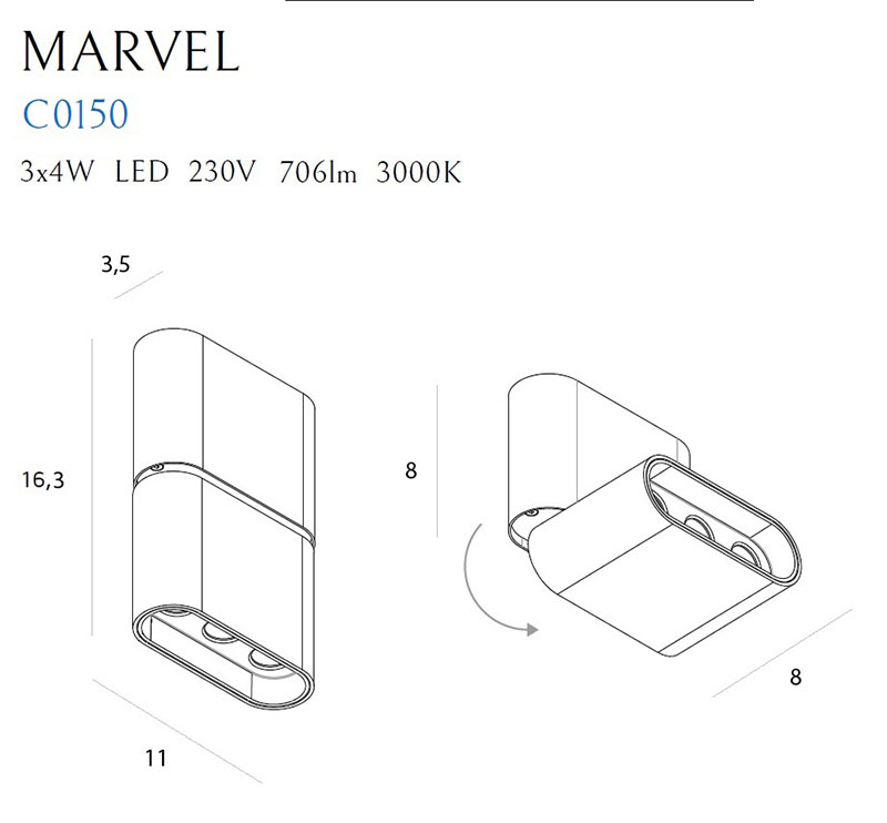 Lubinis šviestuvas MARVEL C0150 - Lubiniai šviestuvai, Vidaus šviestuvai