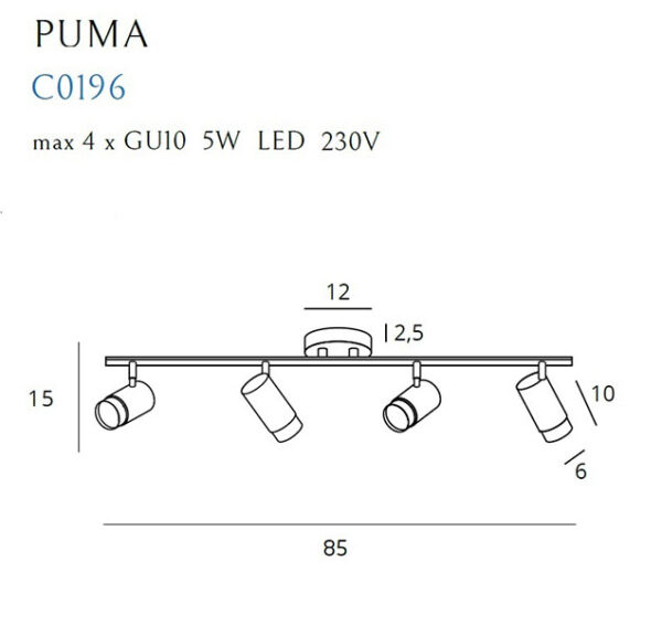 Lubinis šviestuvas PUMA C0196 - Lubiniai šviestuvai, Vidaus šviestuvai